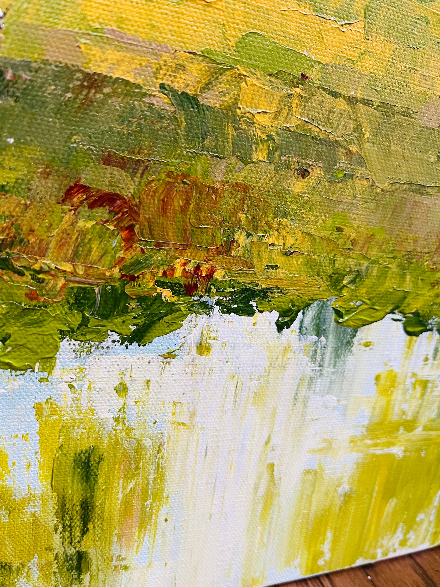 Summer green landscape painting with Reflections