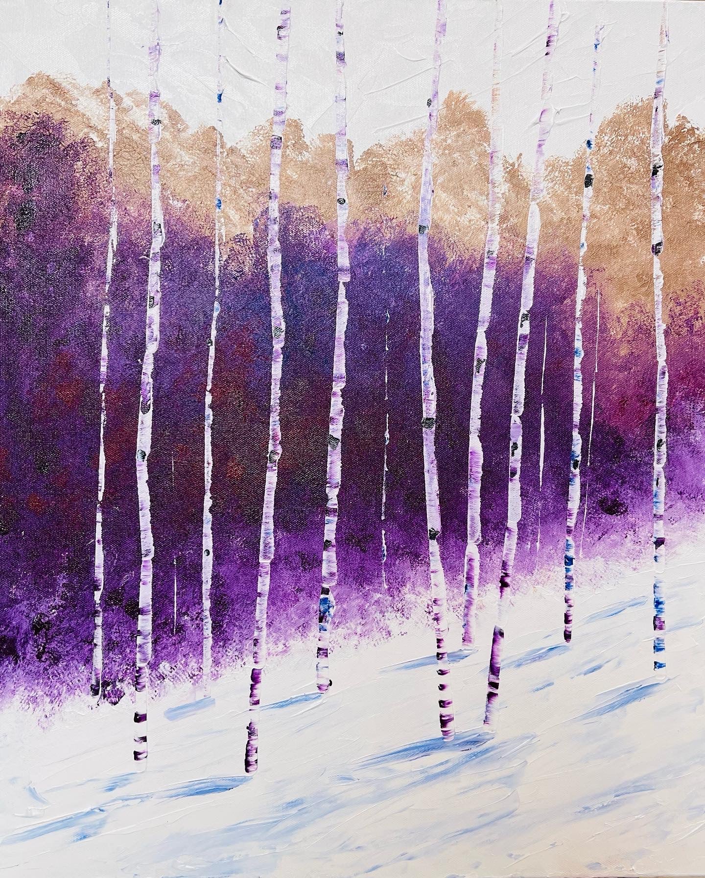 Violet Winterland- Abstract Colorado Winter Landscape with Aspen Trees