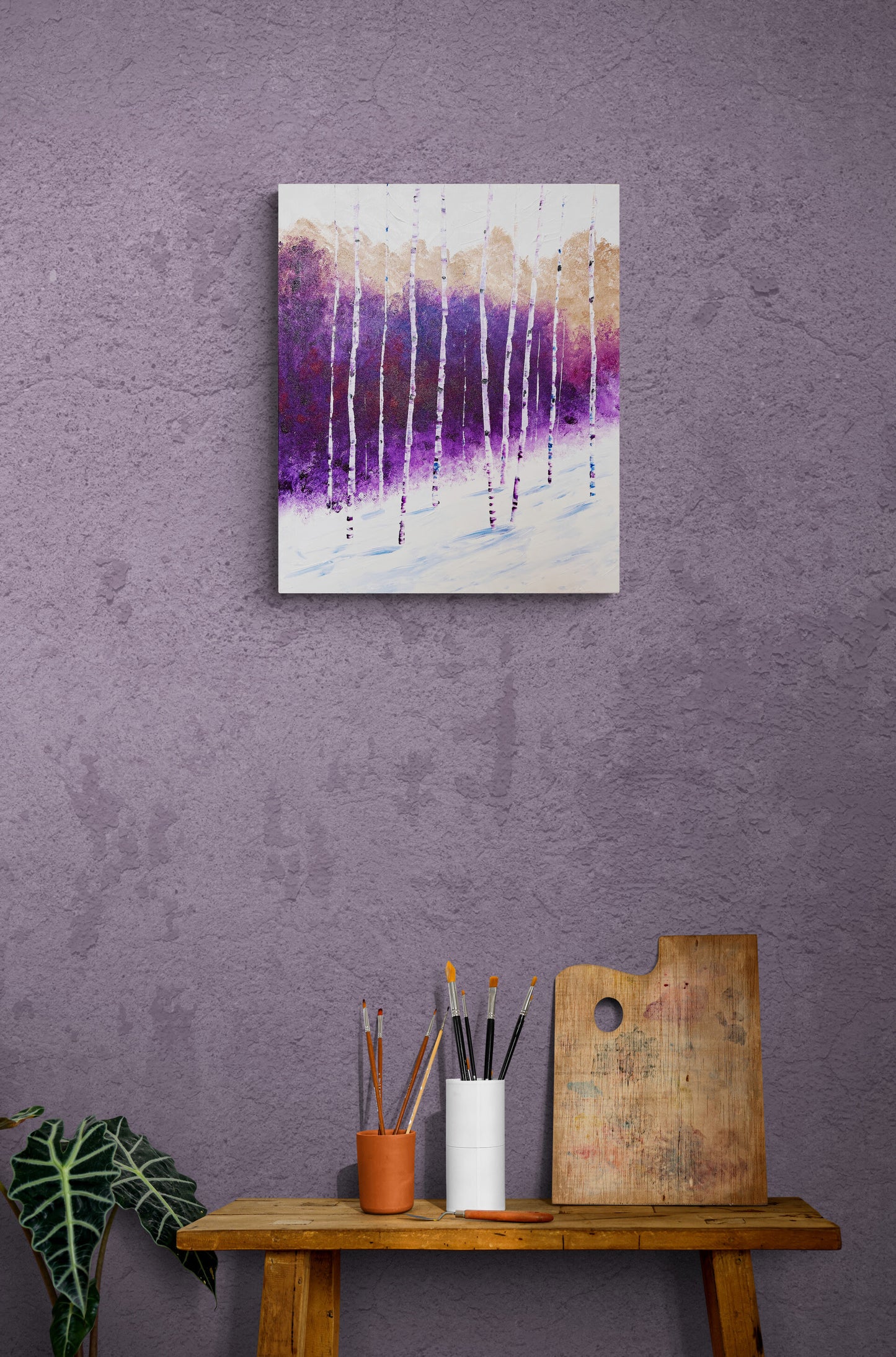 Violet Winterland- Abstract Colorado Winter Landscape with Aspen Trees