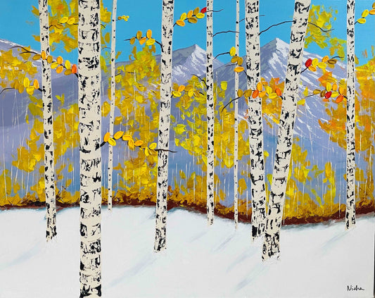 Winter Landscape Painting - Aspen Trees