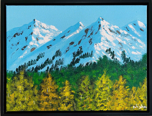 Snowy mountain painting with Trees- ready to ship. Colorado mountain painting, Landscape Colorado art by Nisha Ghela