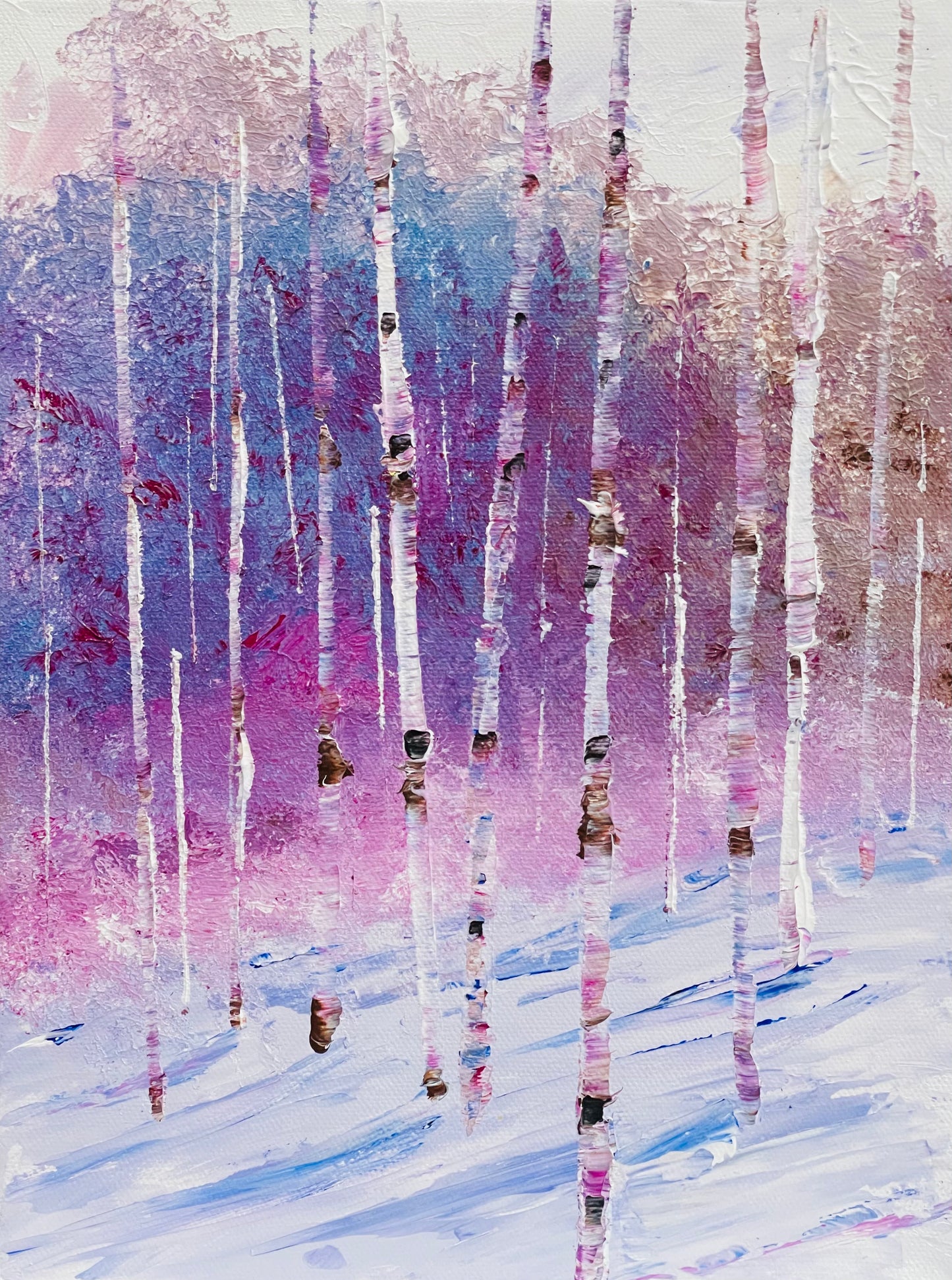 Abstract winter Aspens in purple shades