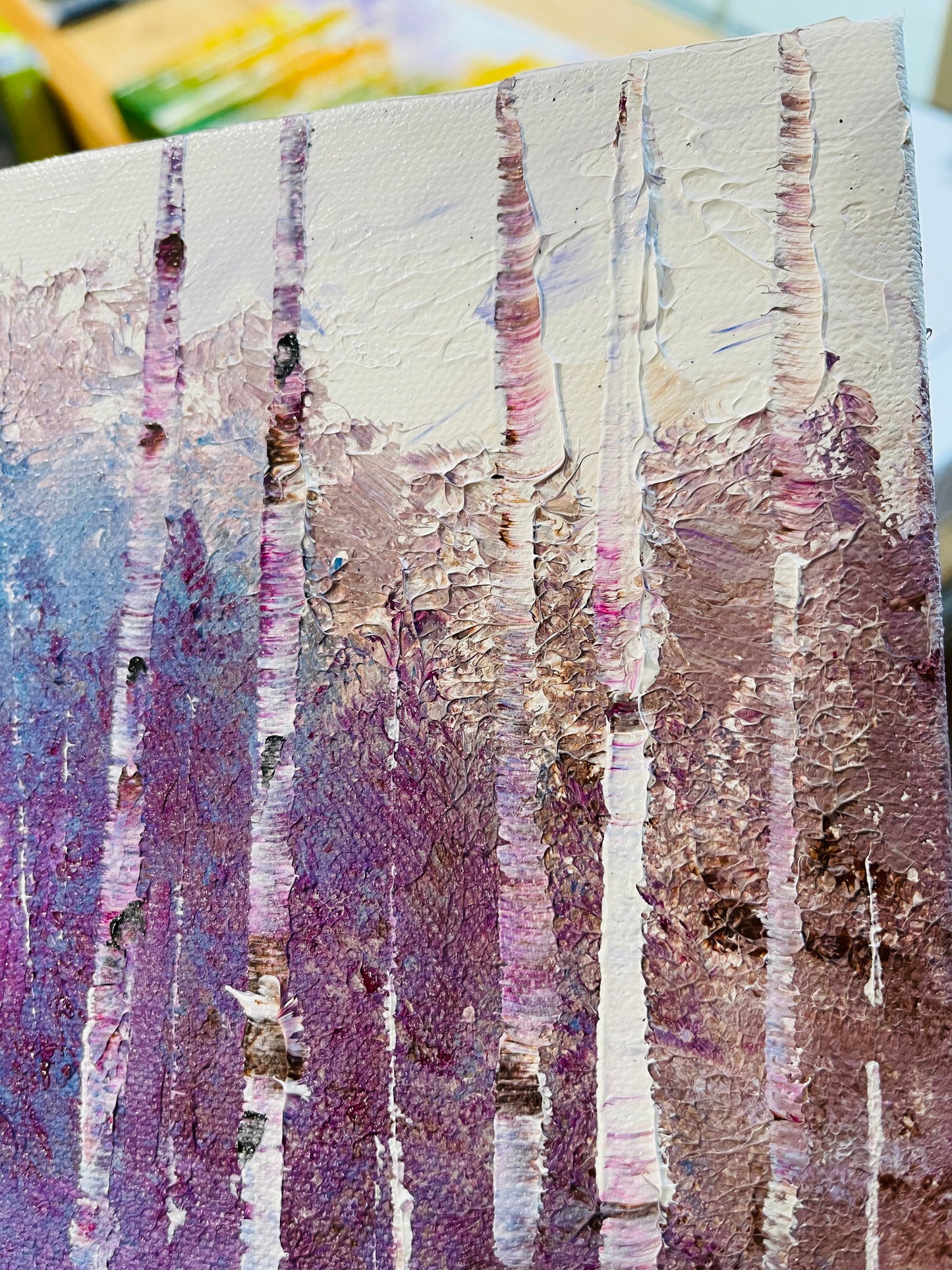 Abstract winter Aspens in purple shades