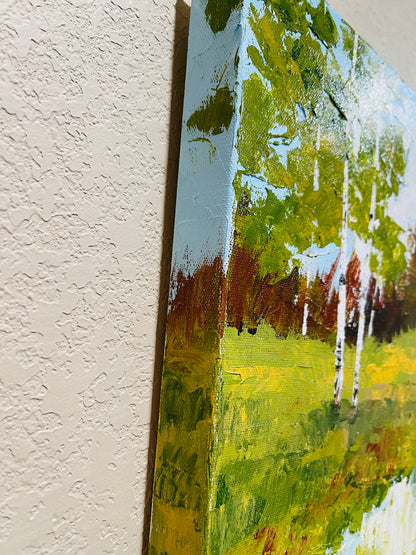 Summer green landscape painting with Reflections