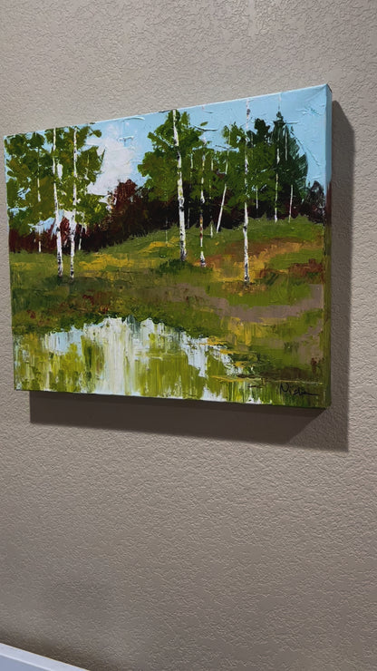 Summer green landscape painting with Reflections