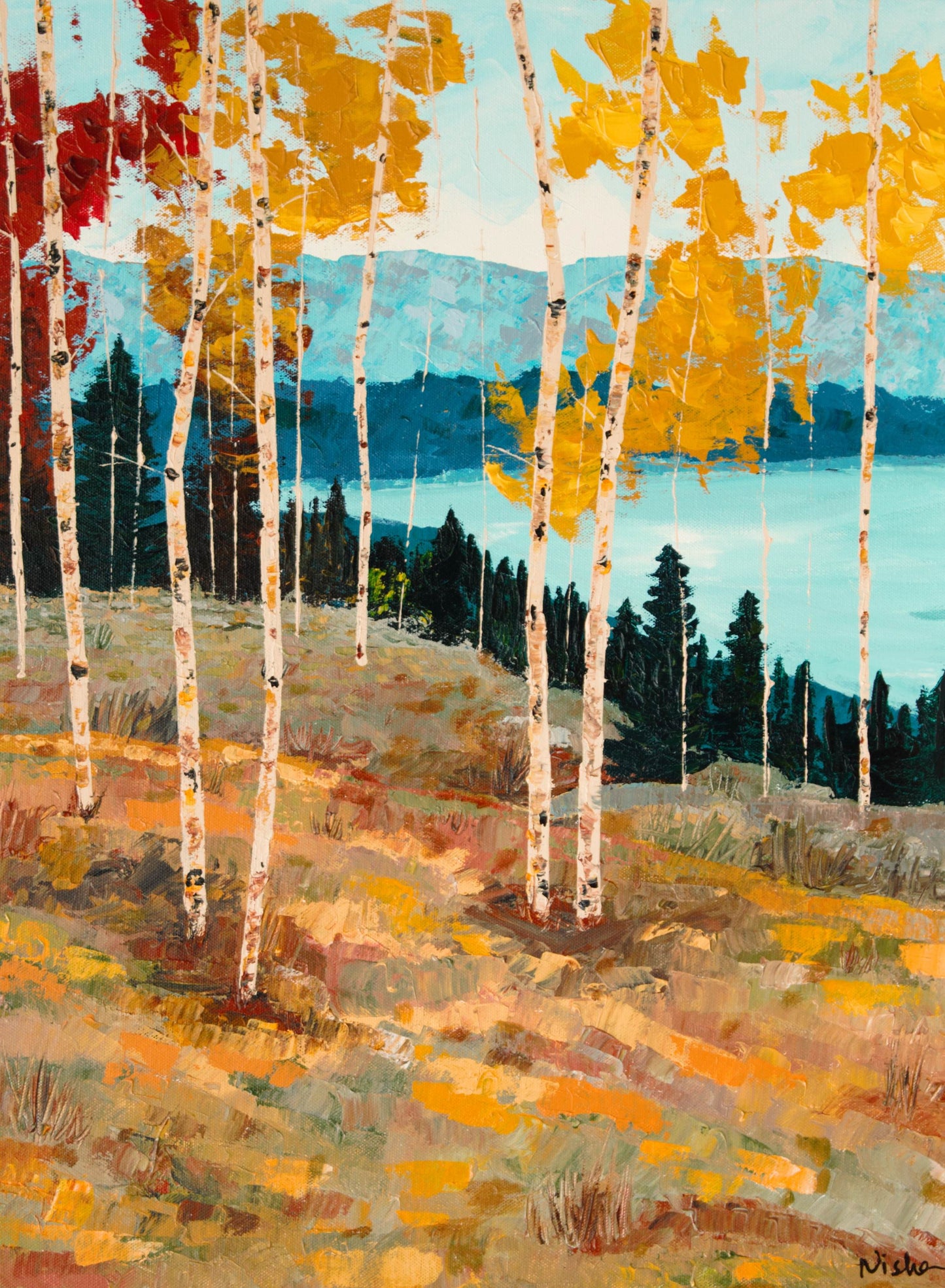 Print- Fall Landscape Painting with Aspen Trees - Aspen Gold