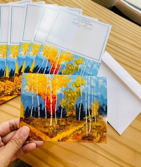 Aspen Tree Notecard with Mountains. Thank you Cards with envelope. Set of 5