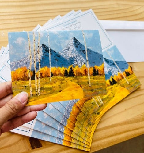 Aspen Tree Notecard with Mountains. Thank you Cards with envelope. Set of 5