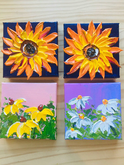Sunflower Painting Mini Canvas with easel, Sunflower Gifts by Nisha Ghela