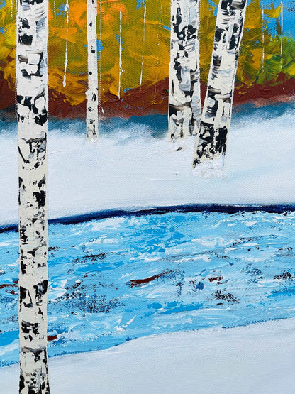 Landscape Painting, Aspens with River