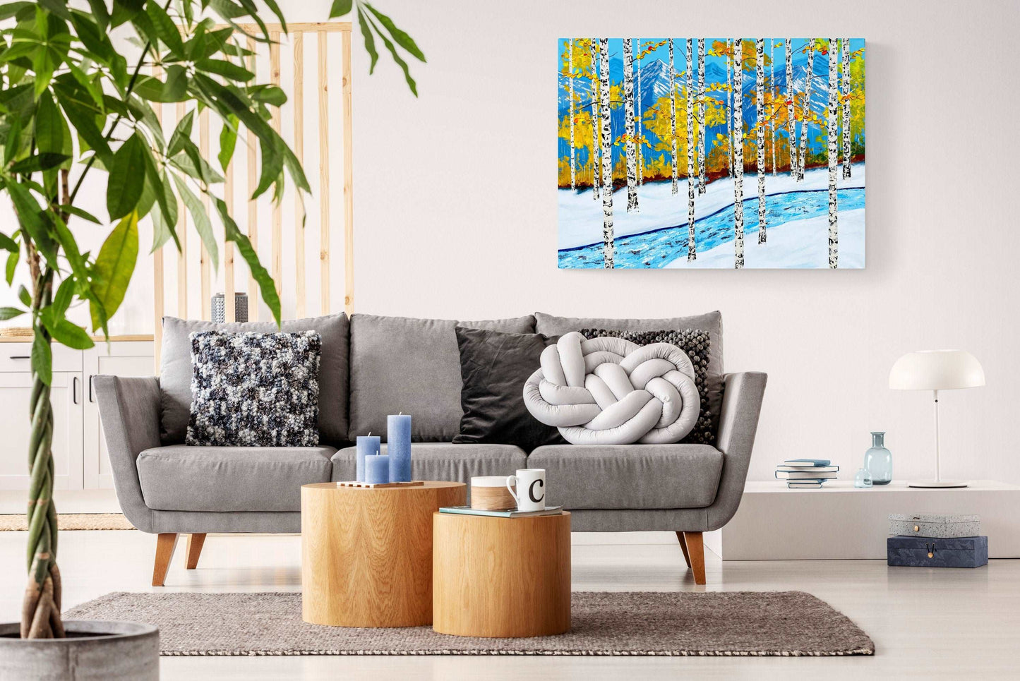 Landscape Painting, Aspens with River