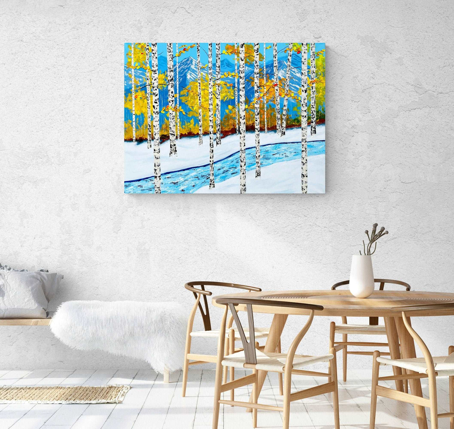 Landscape Painting, Aspens with River