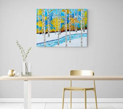 Landscape Painting, Aspens with River