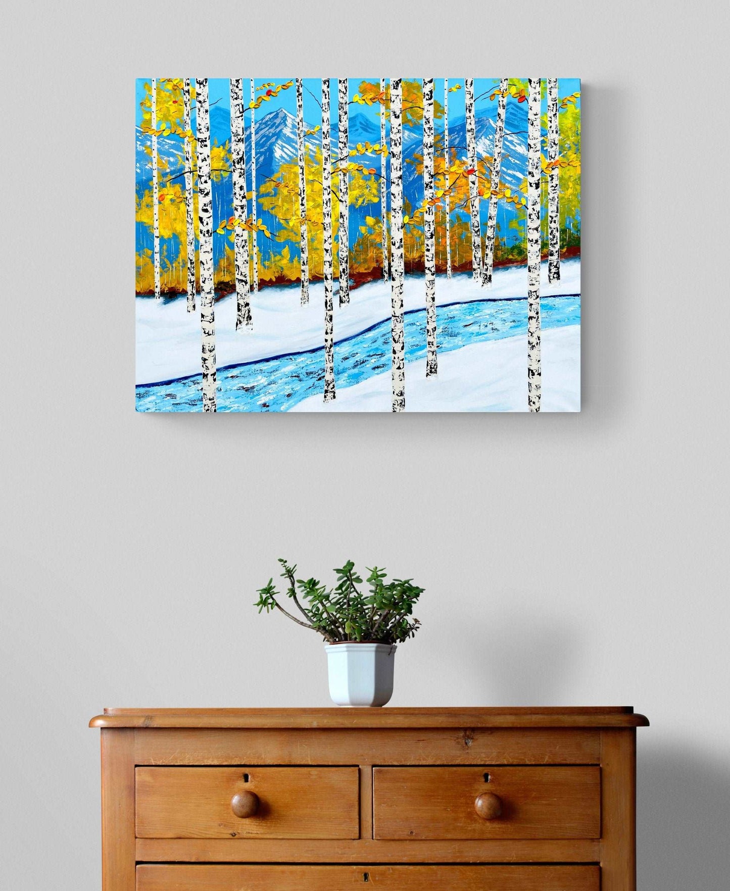 Landscape Painting, Aspens with River