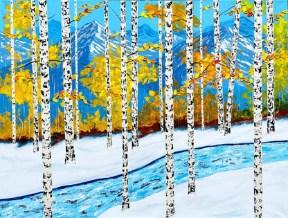 Landscape Painting, Aspens with River