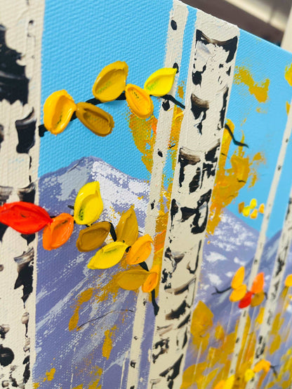Winter Landscape Painting - Aspen Trees