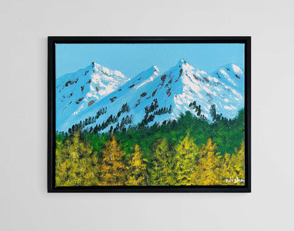 Snowy mountain painting  with Trees- ready to ship. Colorado mountain painting, Landscape Colorado art by Nisha Ghela