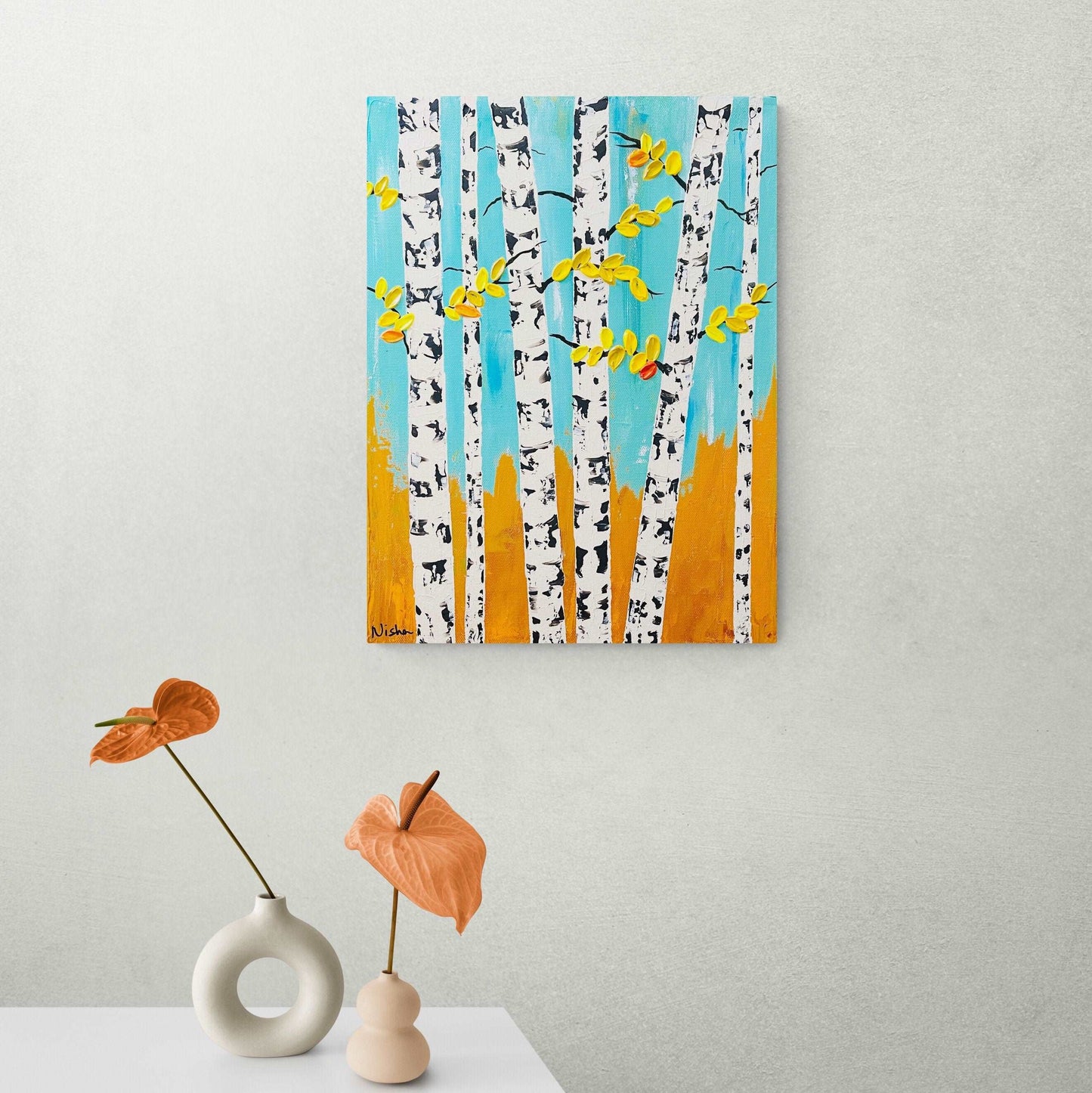 Abstract Landscape Painting with Aspen Trees