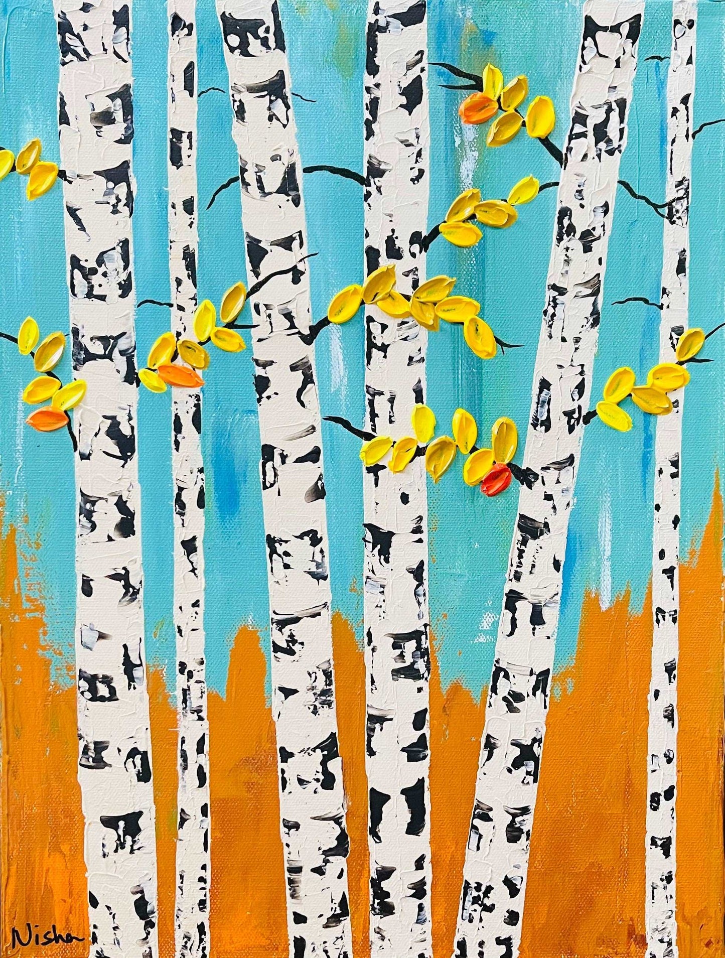 Abstract Landscape Painting with Aspen Trees