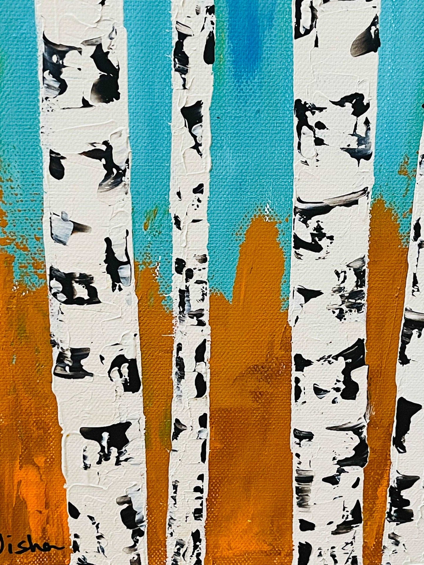 Abstract Landscape Painting with Aspen Trees