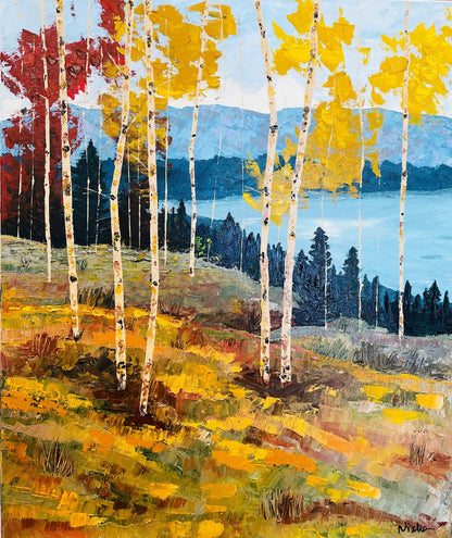 Fall Landscape Painting with Aspen Trees - Aspen Gold