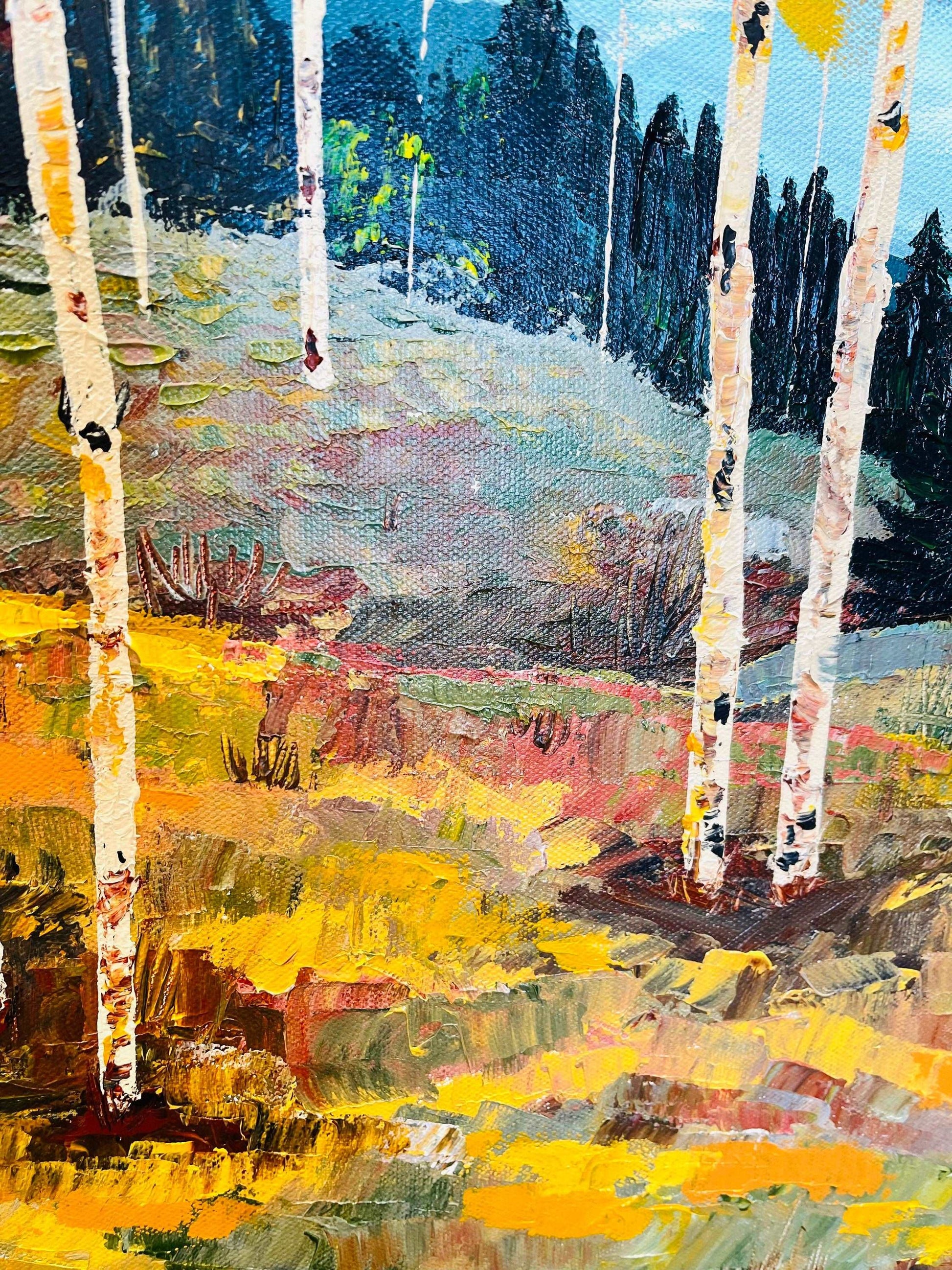 Fall Landscape Painting with Aspen Trees - Aspen Gold