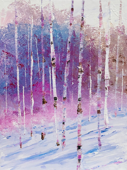 Abstract winter Aspens in purple shades